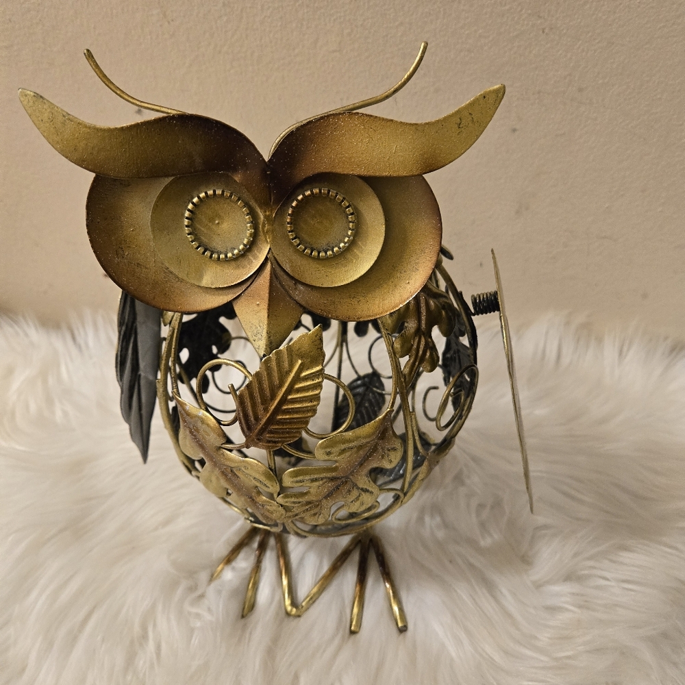 Pier 1 One Imports Fall Owl Pumpkin Tealight Candle Holder Lantern metal
